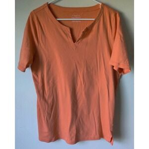 Talbots The Talbots Tee 100% Pima Cotton Short Sleeve Split V-neck Orange 1X